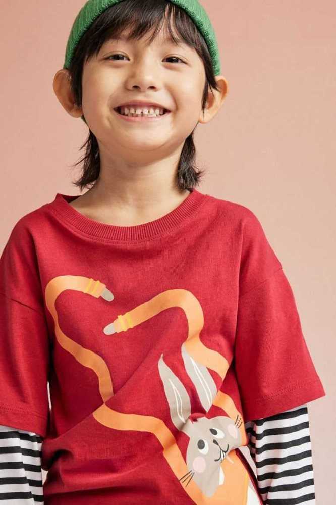 H&M Long-sleeved Top Jersey Kinder Rot | 7985-ROWHQ