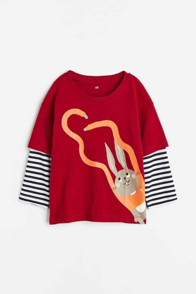 H&M Long-sleeved Top Jersey Kinder Rot | 7985-ROWHQ