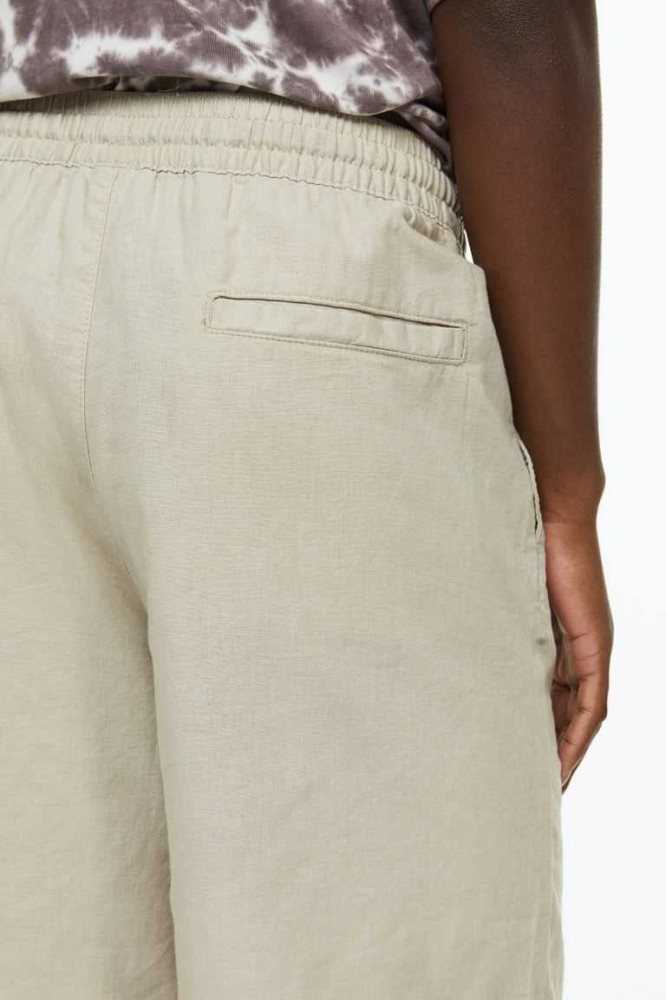 H&M Loose Fit Linen-blend Kurze Hose Herren Khaki Grün | 6231-IQHDP