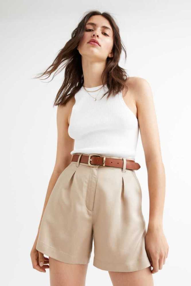 H&M Lyocell-blend Chino Kurze Hose Damen Beige | 3956-ZONHY