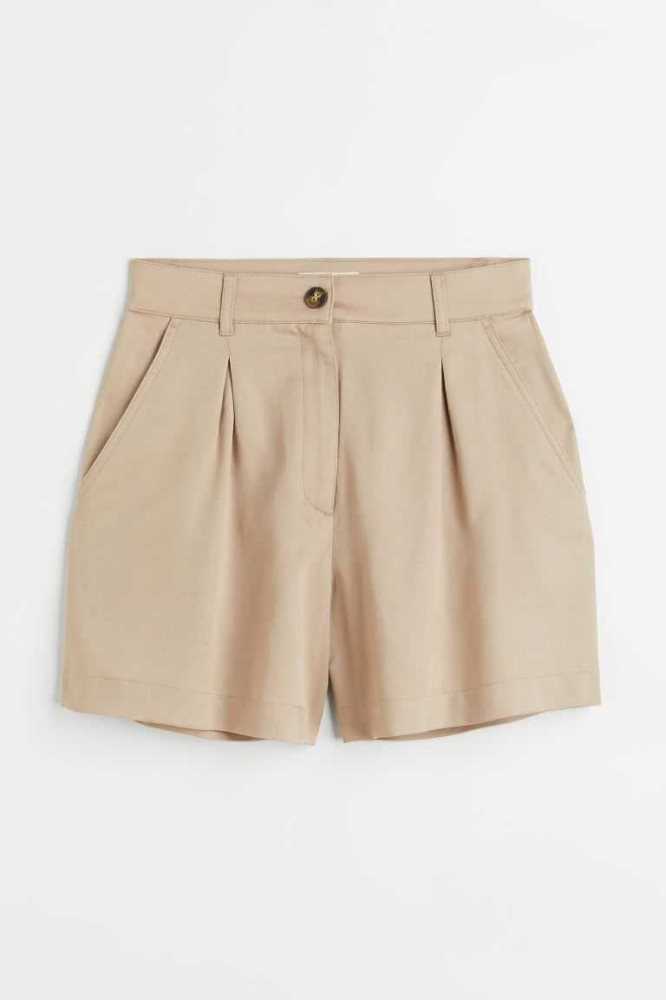 H&M Lyocell-blend Chino Kurze Hose Damen Beige | 3956-ZONHY