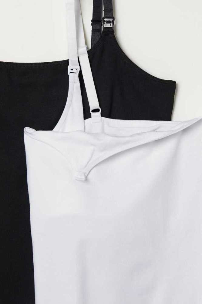 H&M MAMA 2-pack Nursing Tank Tops Schwangerschaftskleidung Damen Schwarz Weiß | 5723-PXJOF