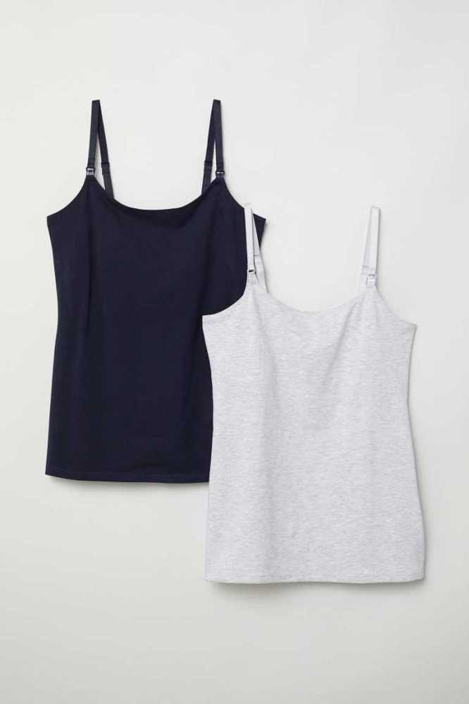 H&M MAMA 2-pack Nursing Tank Tops Schwangerschaftskleidung Damen Schwarz Weiß | 5723-PXJOF