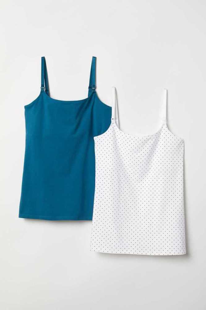 H&M MAMA 2-pack Nursing Tank Tops Schwangerschaftskleidung Damen Schwarz Weiß | 5723-PXJOF