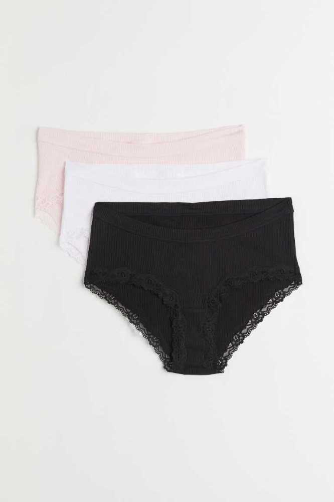 H&M MAMA 3-pack Hipster Briefs Unterwäsche Damen Schwarz Hellgrau Weiß | 6742-JWQFO