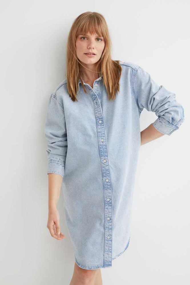 H&M MAMA Denim Shirt Kleider Schwangerschaftskleidung Damen Blau | 4025-GBCHU