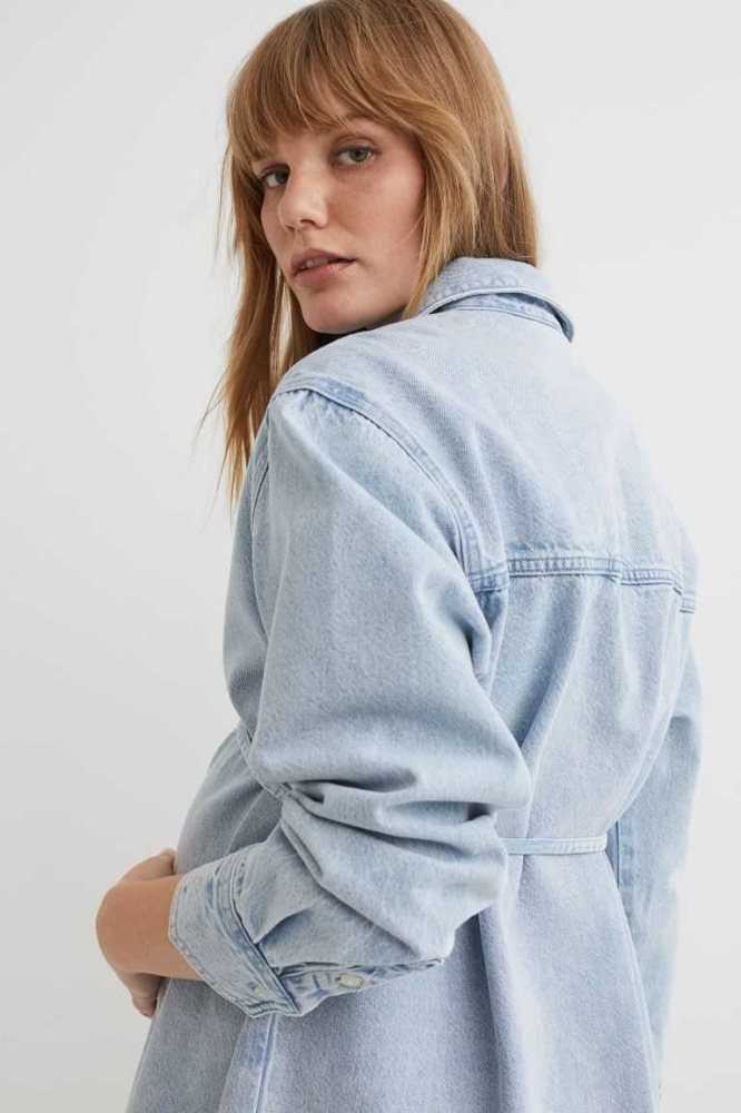 H&M MAMA Denim Shirt Kleider Schwangerschaftskleidung Damen Blau | 4025-GBCHU