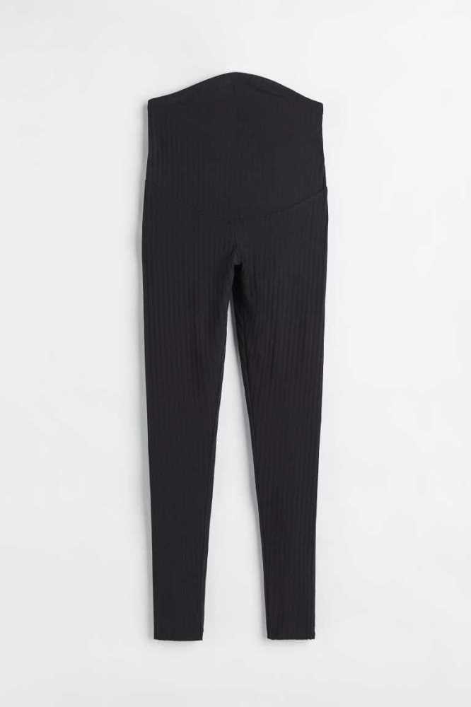 H&M MAMA Gerippt Leggings Schwangerschaftskleidung Damen Schwarz | 1462-LVCDH