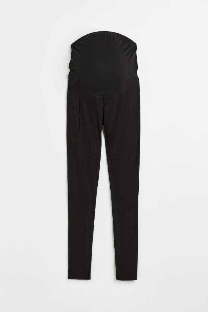 H&M MAMA Gerippt Leggings Schwangerschaftskleidung Damen Schwarz | 7394-MJYGL