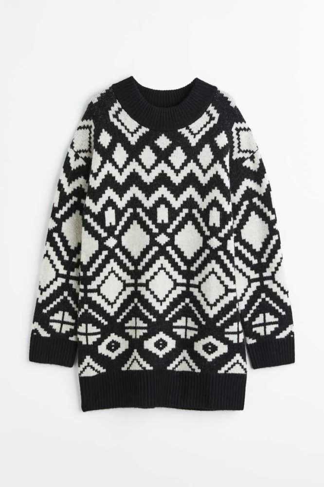 H&M MAMA Jacquard-knit Pullover Schwangerschaftskleidung Damen Schwarz | 0581-XWMYJ