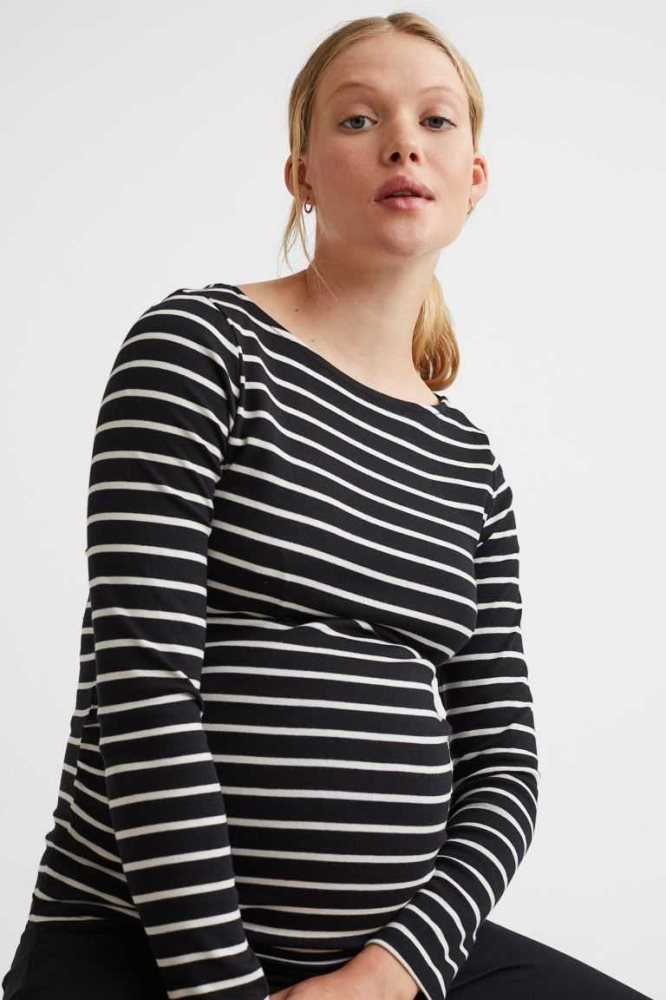 H&M MAMA Long-sleeved Baumwoll Top Schwangerschaftskleidung Damen Weiß | 1703-KQRUV