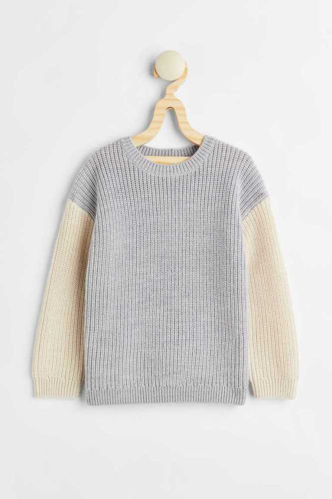 H&M Merino Wolle Rib-knit Pullover Kinder Grau Braun Dunkelbraun | 0768-QCUXH