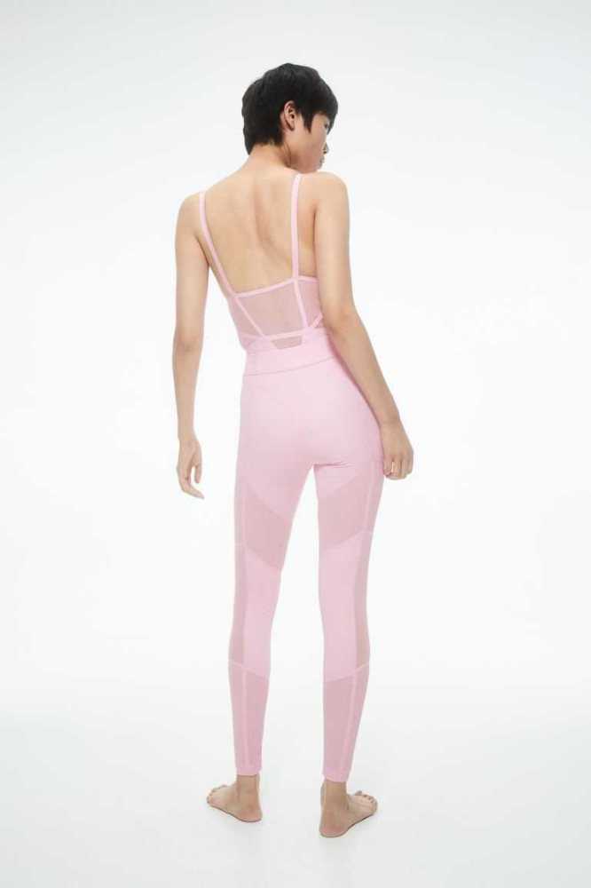 H&M Mesh-detail Leggings Hose Damen Rosa | 8294-YAMHJ