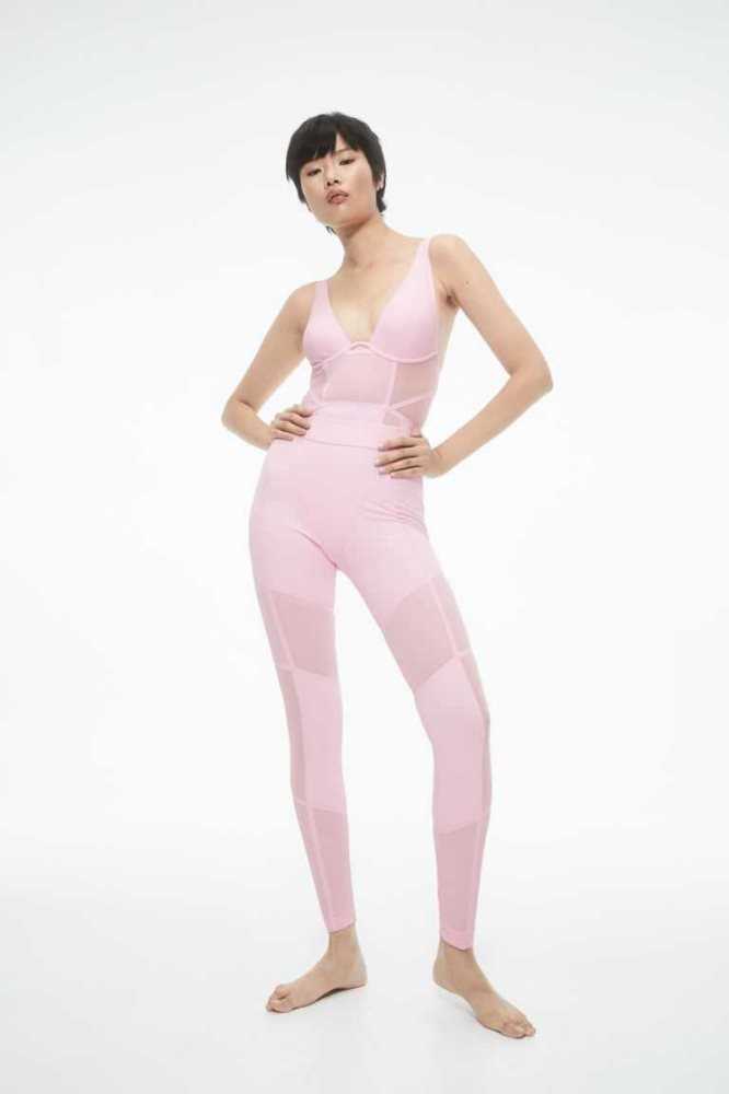 H&M Mesh-detail Leggings Hose Damen Rosa | 8294-YAMHJ