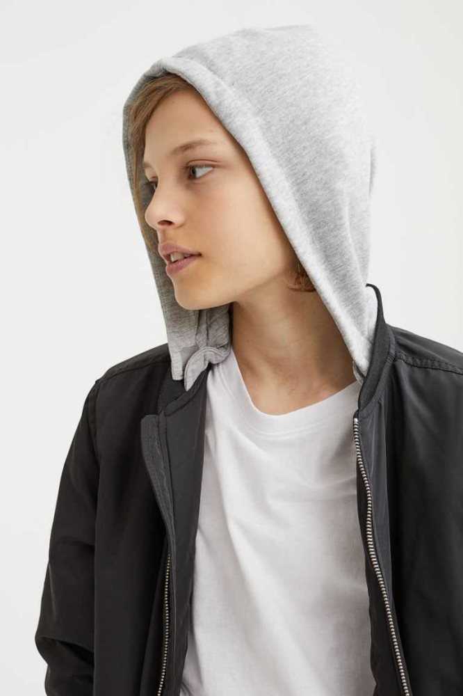 H&M Mit Kapuze Bomber Jacket Oberbekleidung Kinder Schwarz | 9654-GLMNX