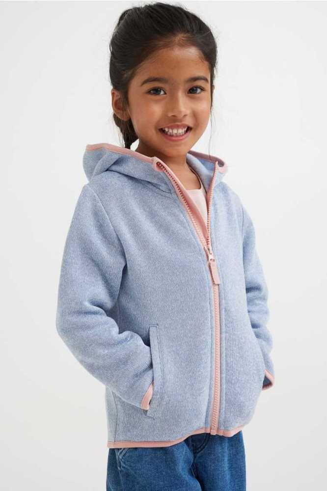 H&M Mit Kapuze Fleece Jacket Oberbekleidung Kinder Hellblau | 2370-OLQKF