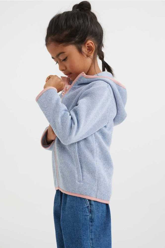 H&M Mit Kapuze Fleece Jacket Oberbekleidung Kinder Hellblau | 2370-OLQKF