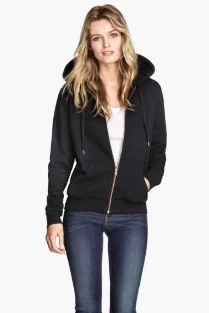 H&M Mit Kapuze Jacket Hoodie Damen Schwarz | 0637-YOSTC