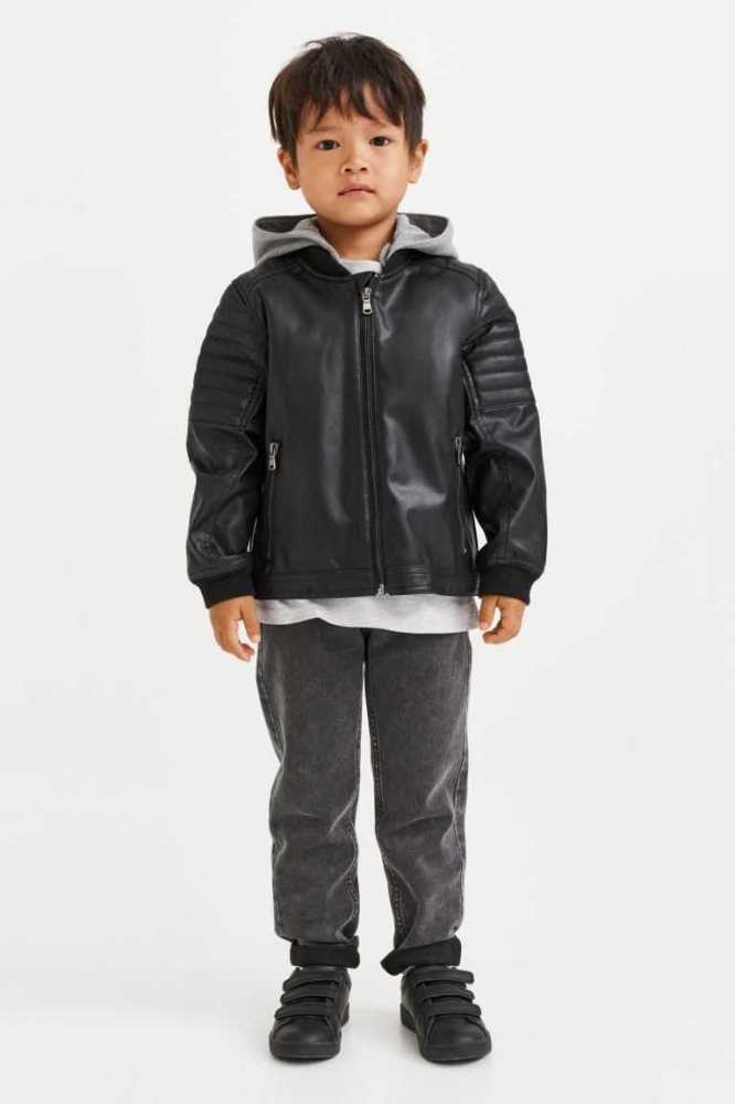 H&M Mit Kapuze Jacket Oberbekleidung Kinder Schwarz Hellgrau | 2394-IVZUM