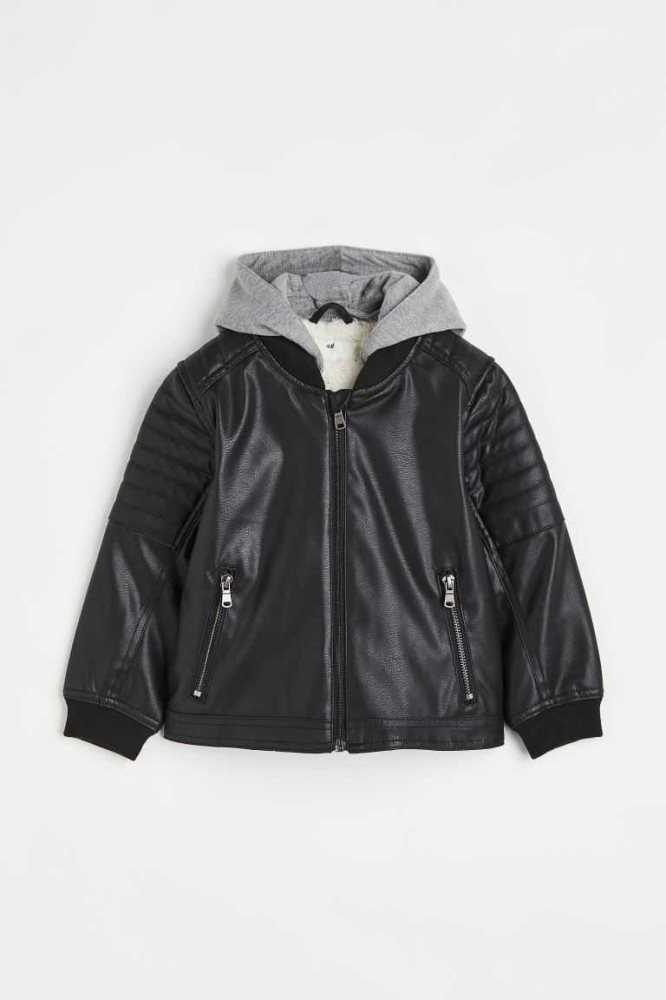 H&M Mit Kapuze Jacket Oberbekleidung Kinder Schwarz Hellgrau | 2394-IVZUM