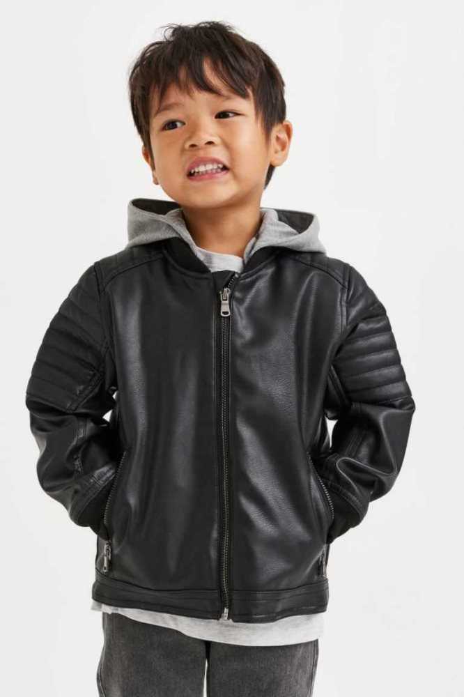 H&M Mit Kapuze Jacket Oberbekleidung Kinder Schwarz Hellgrau | 2394-IVZUM