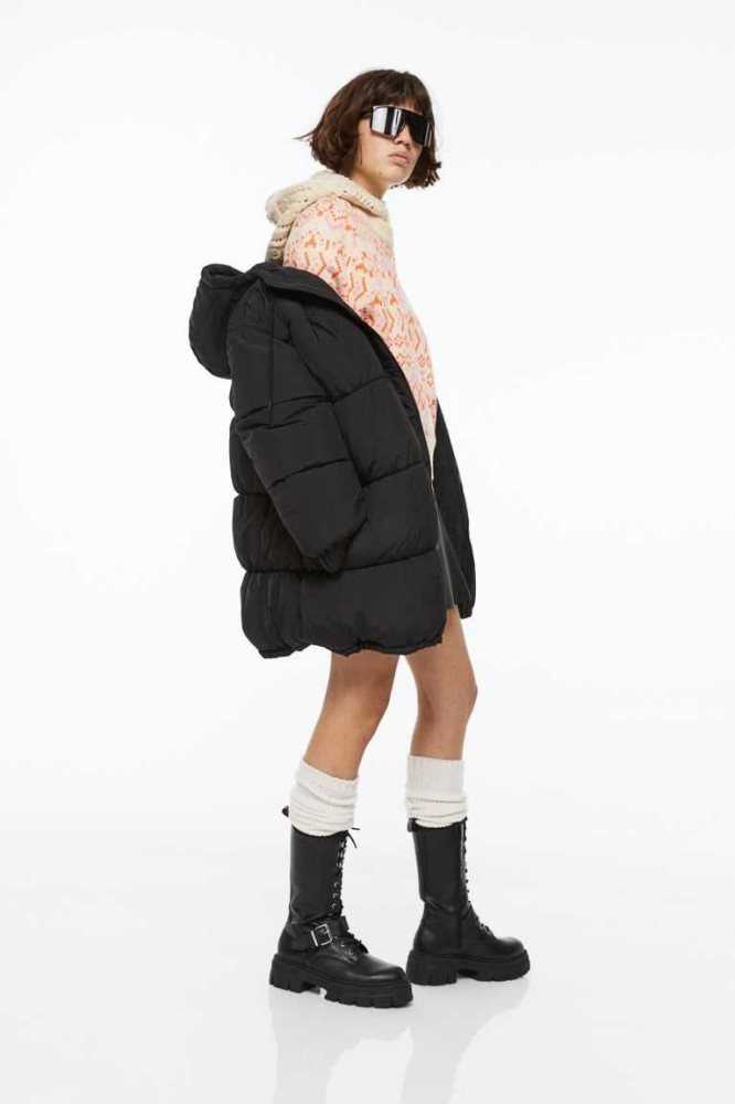 H&M Mit Kapuze Puffer Jacke Damen Hellgrau | 3045-MKPRI