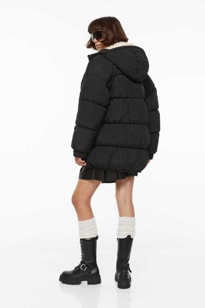 H&M Mit Kapuze Puffer Jacke Damen Hellgrau | 3045-MKPRI