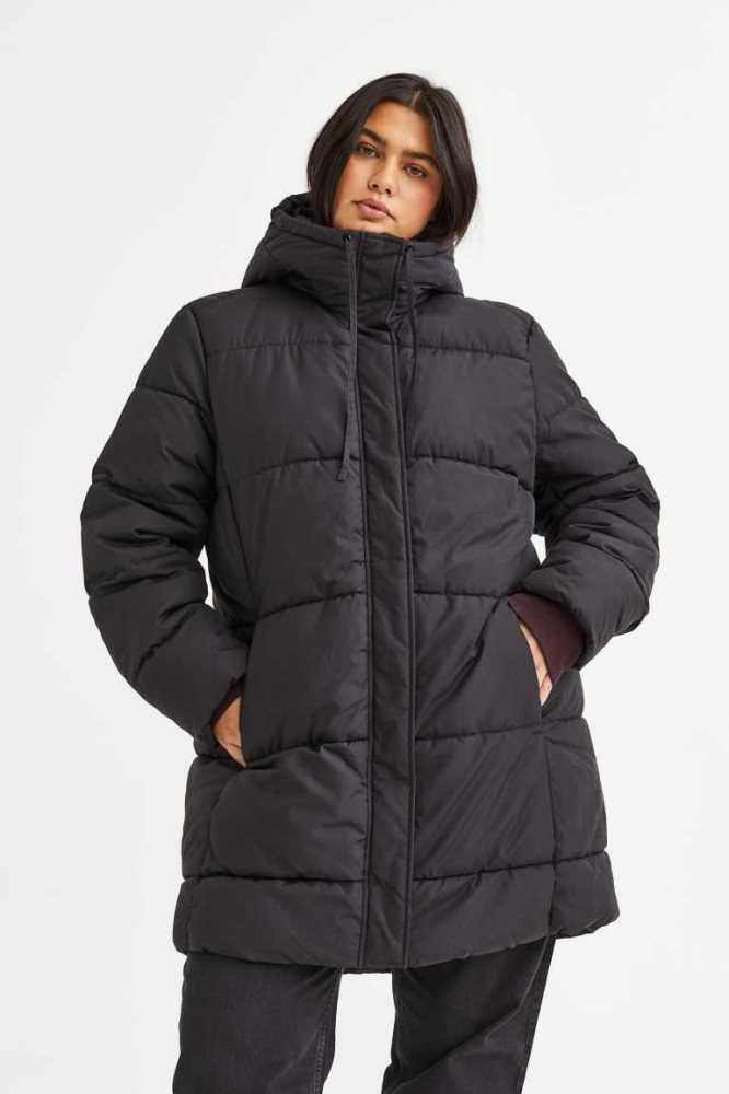 H&M Mit Kapuze Puffer Jacke Damen Schwarz | 2614-VYCPG