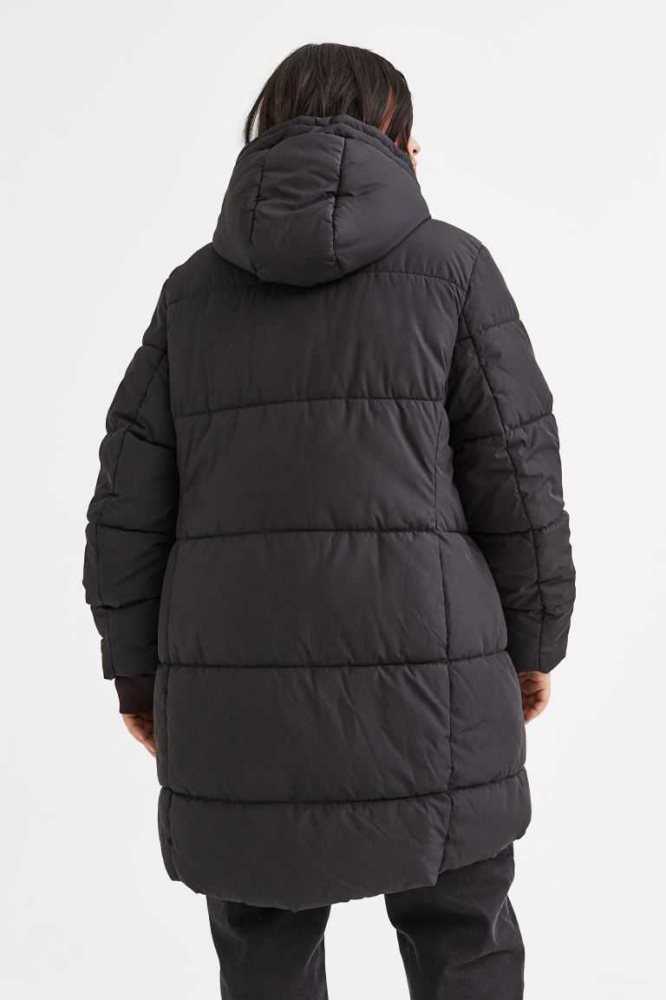 H&M Mit Kapuze Puffer Jacke Damen Schwarz | 2614-VYCPG