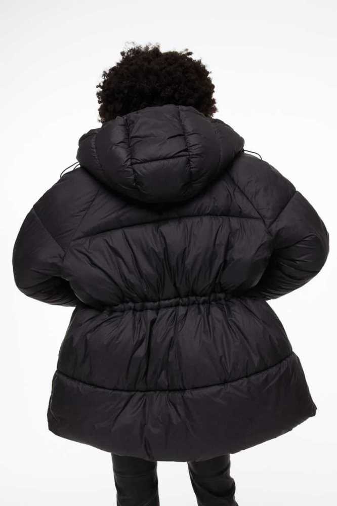 H&M Mit Kapuze Puffer Jacke Damen Schwarz | 5379-LAGOS