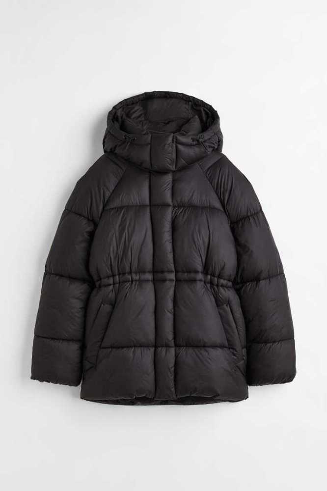 H&M Mit Kapuze Puffer Jacke Damen Schwarz | 5379-LAGOS