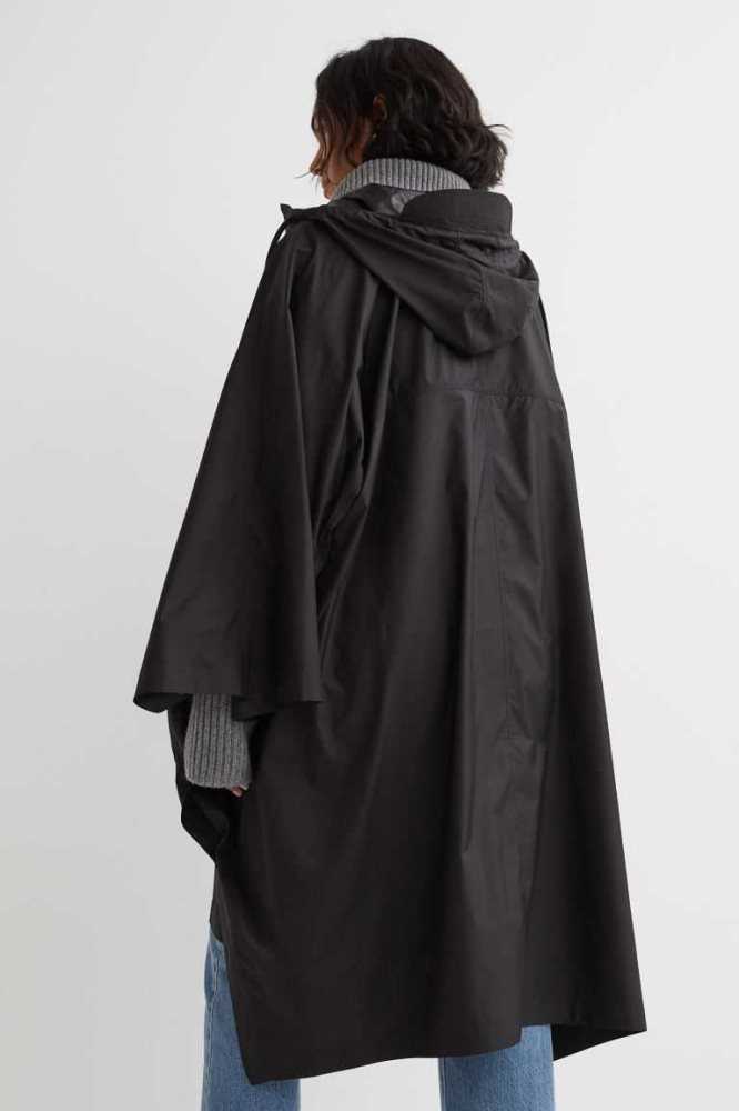 H&M Mit Kapuze Rain Cape Jacke Damen Schwarz | 9317-JEFKR