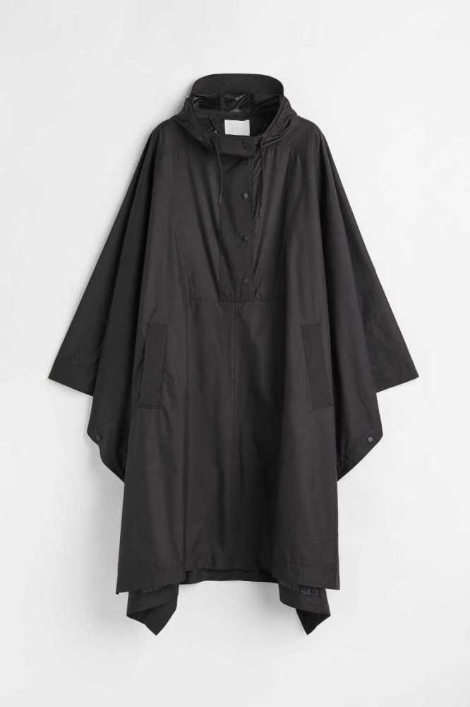 H&M Mit Kapuze Rain Cape Jacke Damen Schwarz | 9317-JEFKR