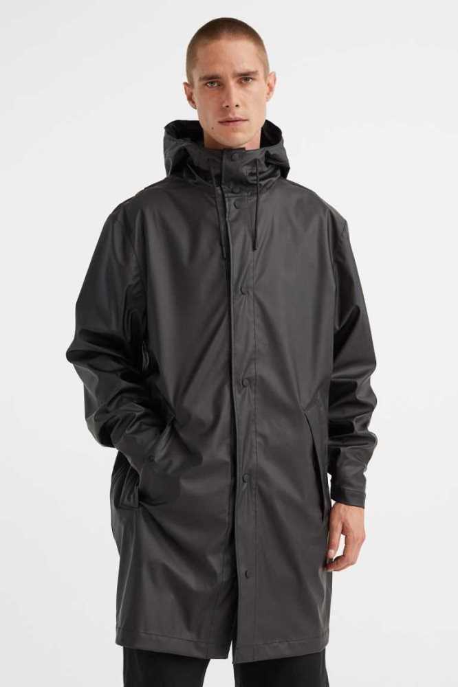 H&M Mit Kapuze Rain Jacke Herren Schwarz | 2538-CTHDR