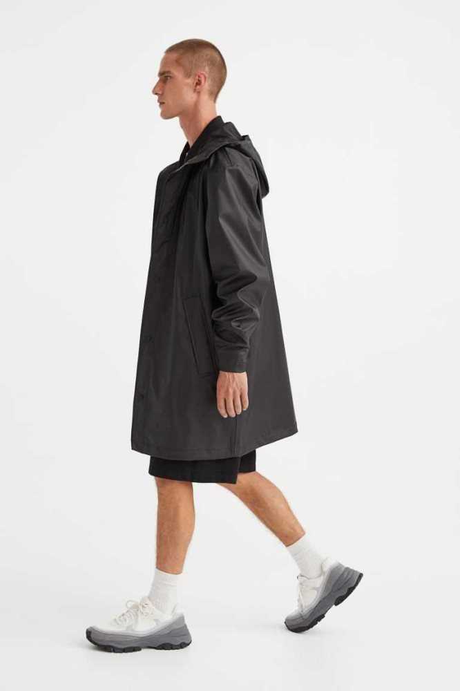 H&M Mit Kapuze Rain Jacke Herren Schwarz | 2538-CTHDR