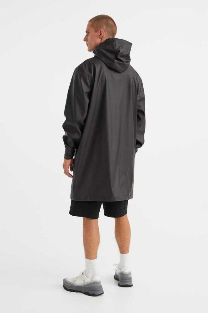 H&M Mit Kapuze Rain Jacke Herren Schwarz | 2538-CTHDR