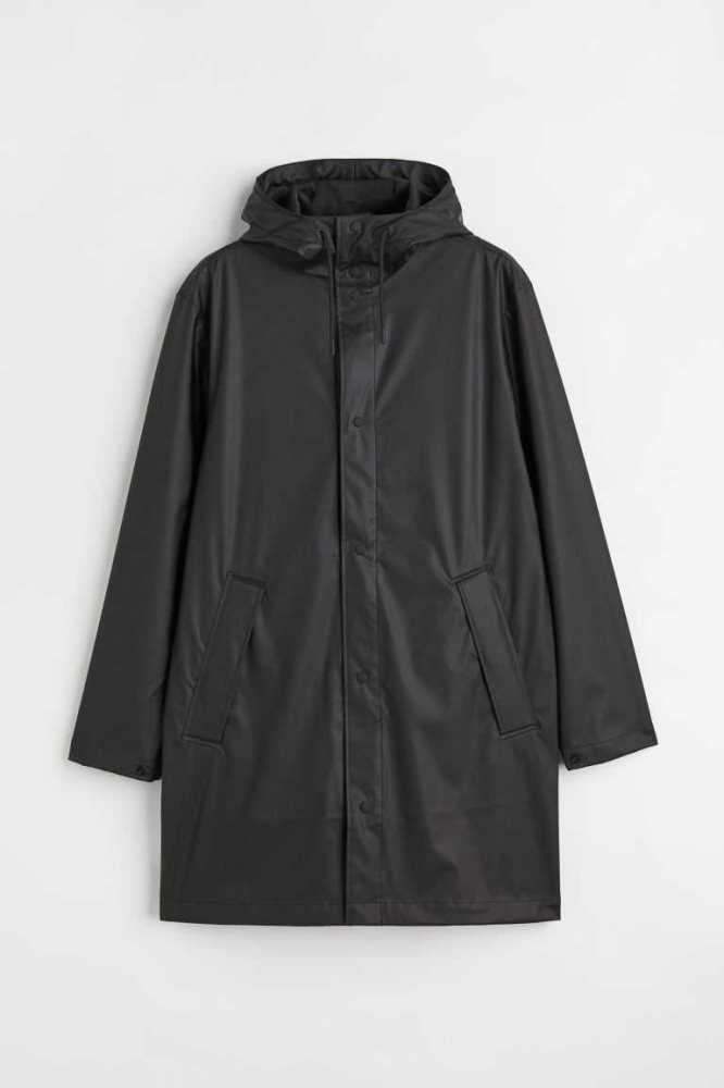 H&M Mit Kapuze Rain Jacke Herren Schwarz | 2538-CTHDR