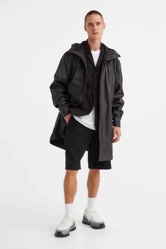 H&M Mit Kapuze Rain Jacke Herren Schwarz | 2538-CTHDR