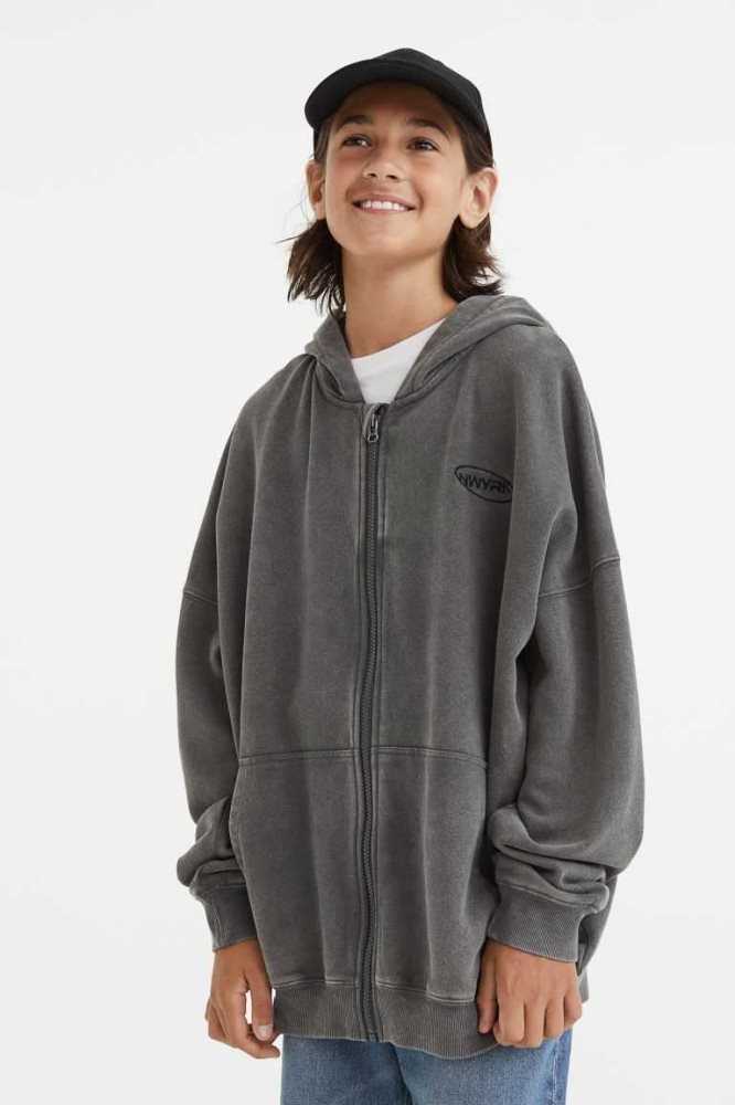 H&M Mit Kapuze Sweatshirt Jacke Kinder Dunkelkhaki Grün | 1403-EVPNS