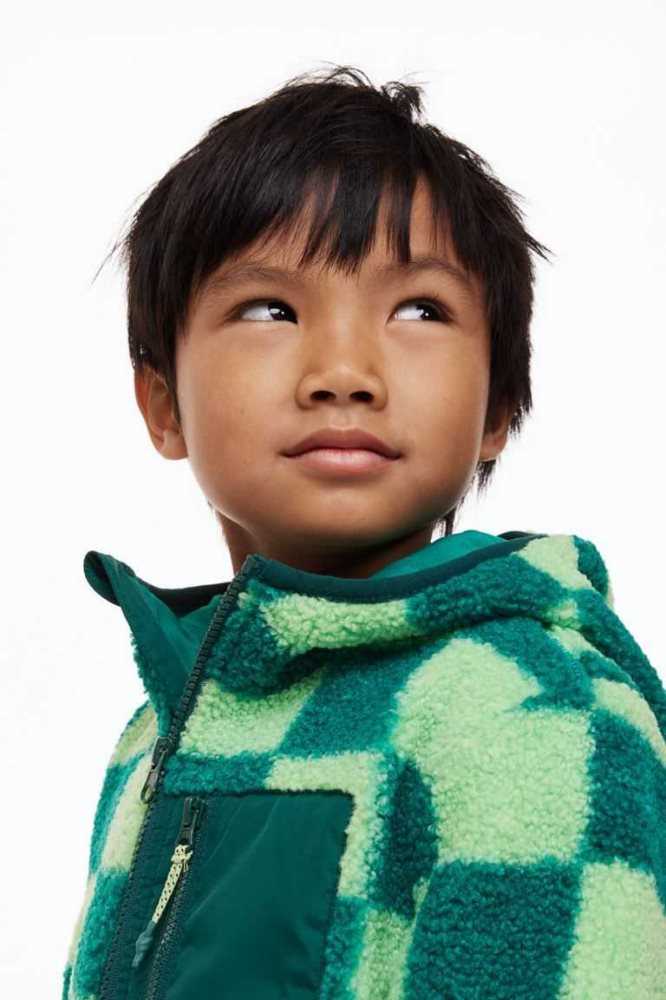 H&M Mit Kapuze Teddy Bear Jacket Oberbekleidung Kinder Dunkelgrün | 8754-YSNGX