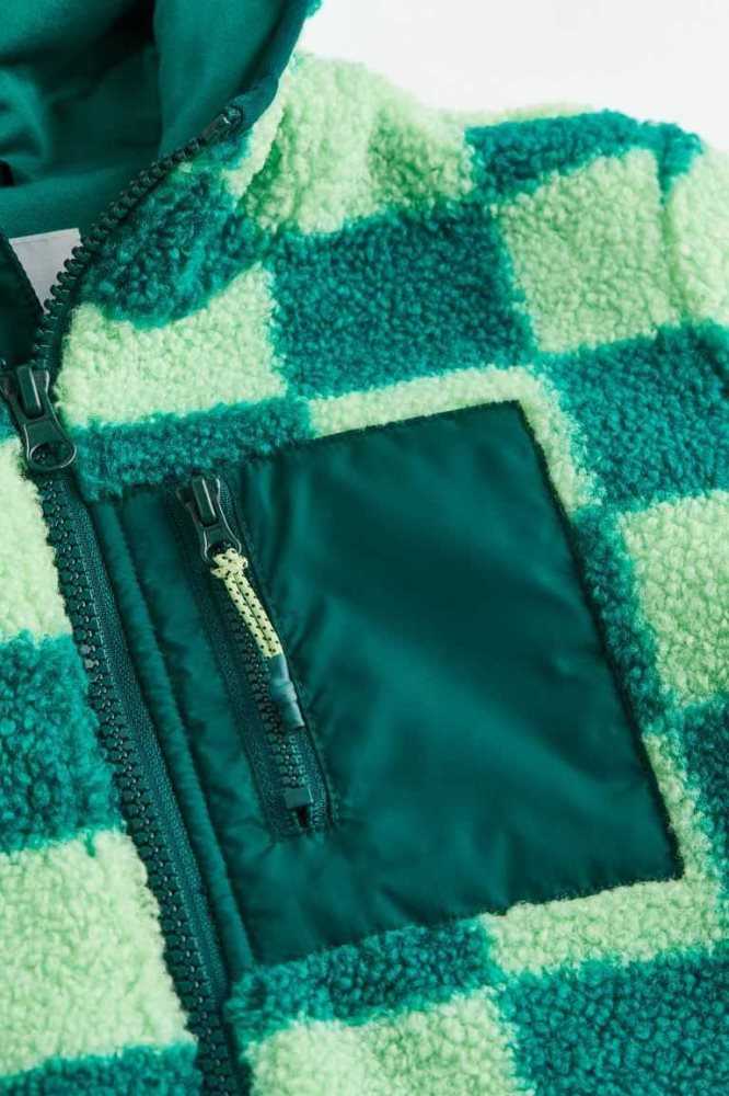 H&M Mit Kapuze Teddy Bear Jacket Oberbekleidung Kinder Dunkelgrün | 8754-YSNGX