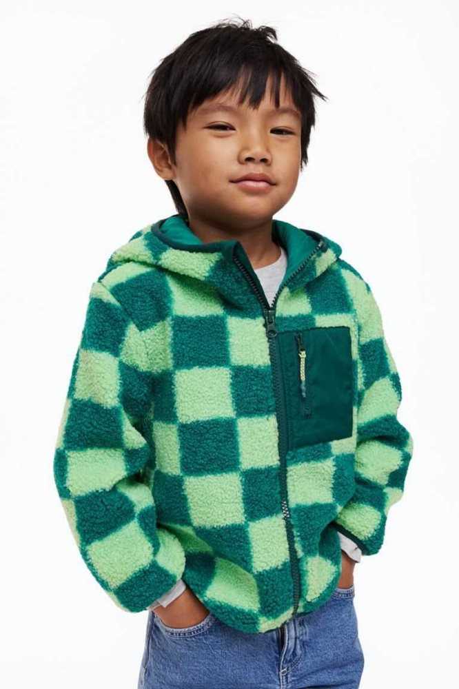 H&M Mit Kapuze Teddy Bear Jacket Oberbekleidung Kinder Dunkelgrün | 8754-YSNGX