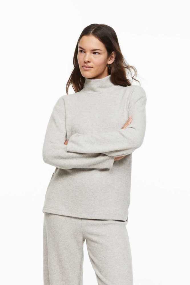 H&M Mock Turtleneck Top Pullover Damen Hellbeige | 7534-FHPRZ