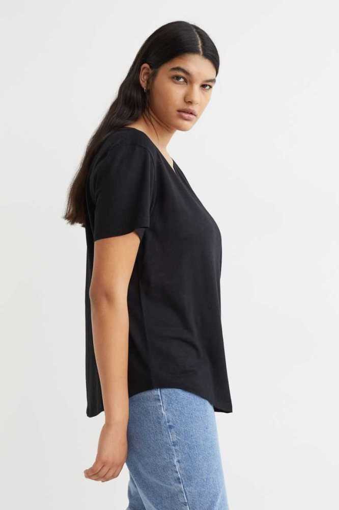 H&M Modal-blend T-shirt Oberteile Damen Schwarz | 2638-TKDLJ