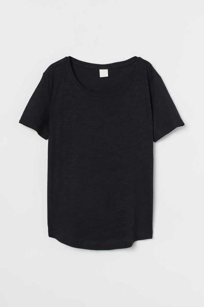 H&M Modal-blend T-shirt Oberteile Damen Schwarz | 2638-TKDLJ