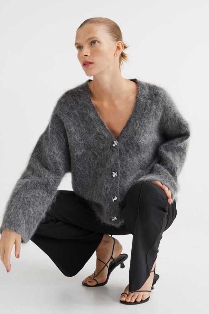 H&M Mohair-blend Cardigan Pullover Damen Schwarz | 3082-ZXFYK