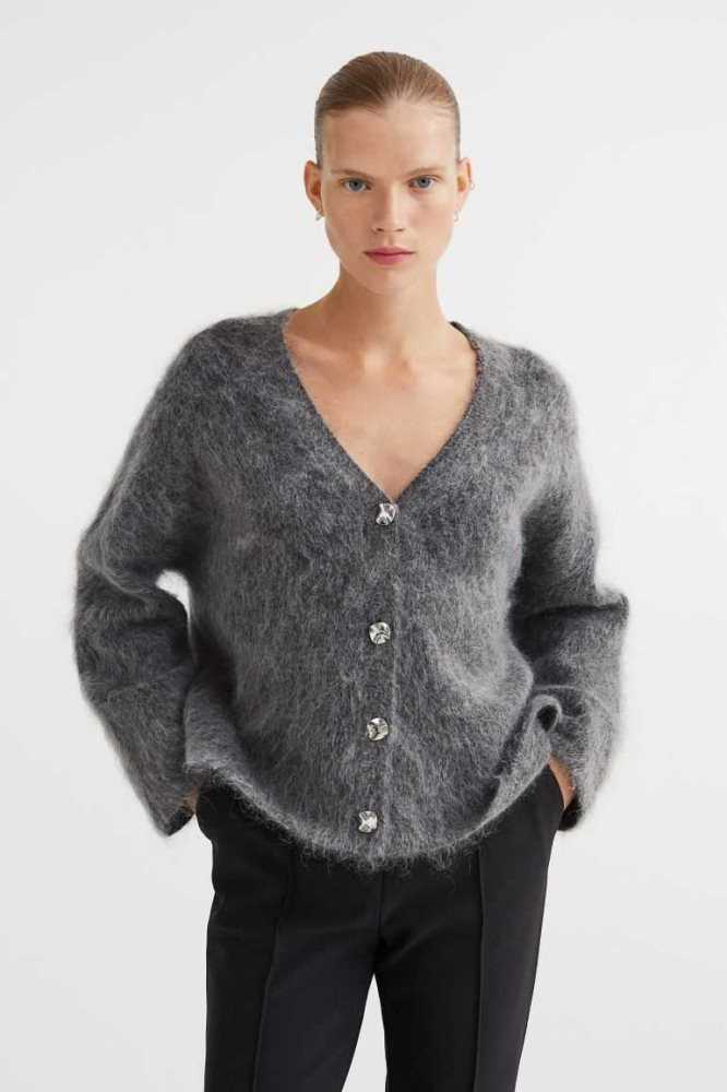 H&M Mohair-blend Cardigan Pullover Damen Schwarz | 3082-ZXFYK