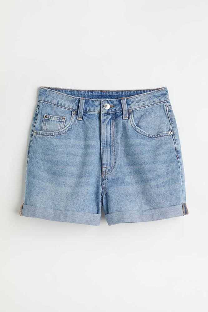 H&M Mom Fit Denim Kurze Hose Damen Hellblau | 3874-KJDIL