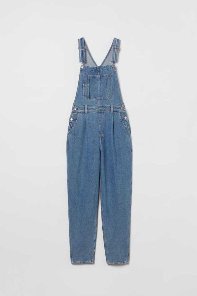 H&M Mom Fit Denim Overalls Jeans Damen Weiß | 3857-NVHWM