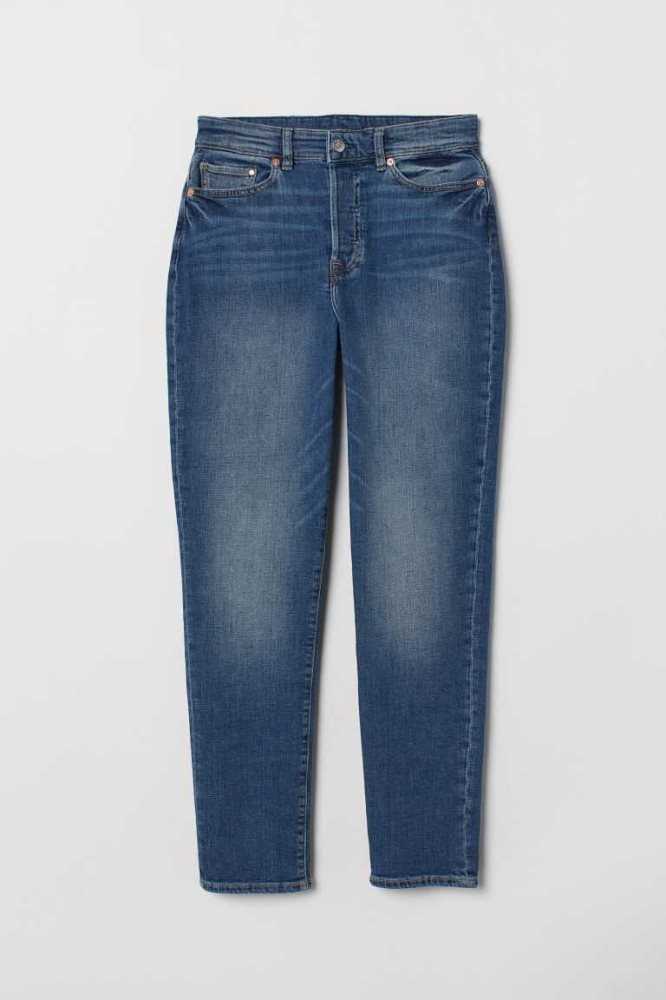 H&M Mom High Ankle Jeans Damen Blau | 3869-LSTJF